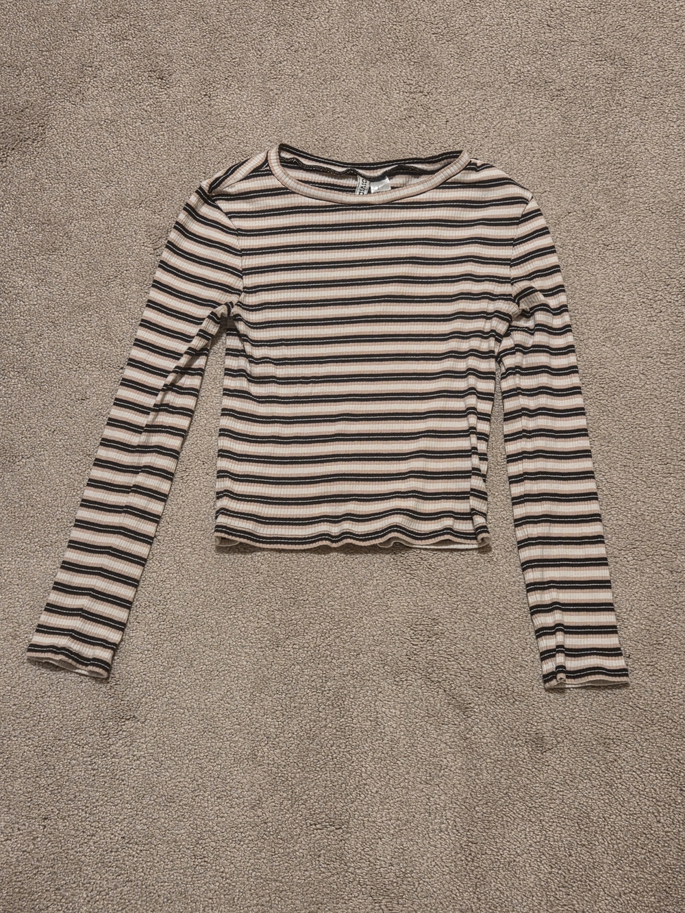 H&M Divided Black, Pink & White Striped Cotton Long Sleeve Top